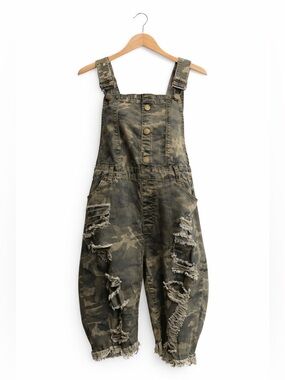 American Bazi Camo Distressed Overalls Jumpsuit - Olive